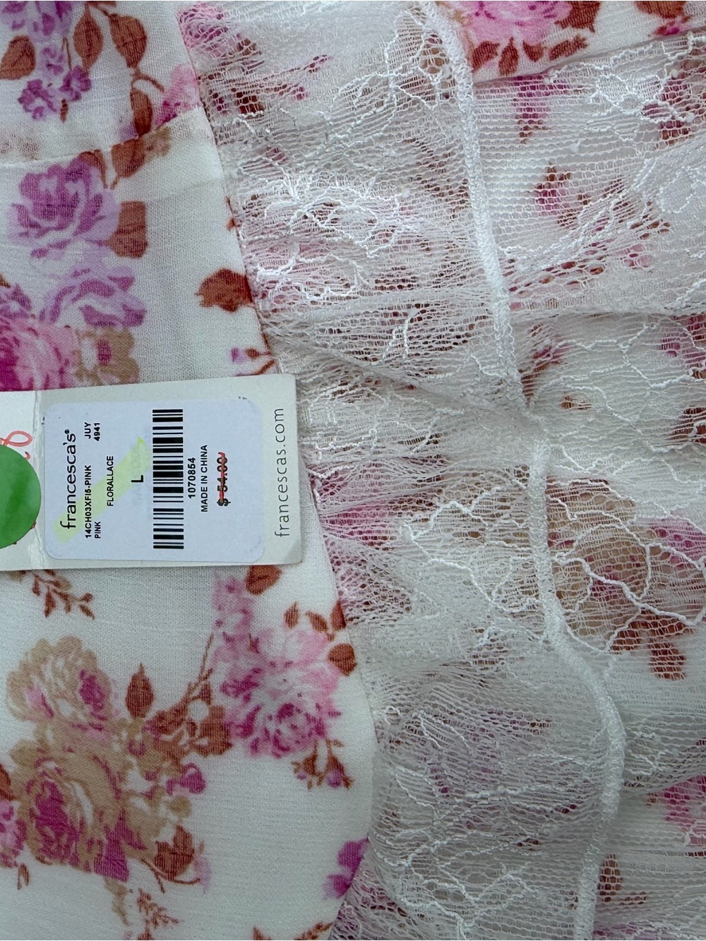 Francesca's Collections Cream Skirt with Pink Floral Lace Tiers - Picture 4 of 4